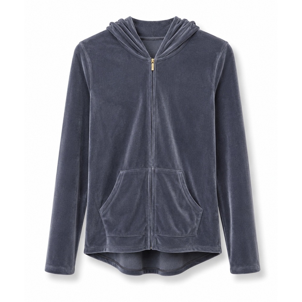 Hue Dark Grey Velour Zip Up Hoodie Soft Velvet Lounge Athleisure Jacket
